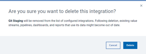 Integration delete confirmation modal window