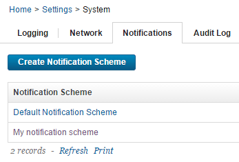 The list of available notification schemes