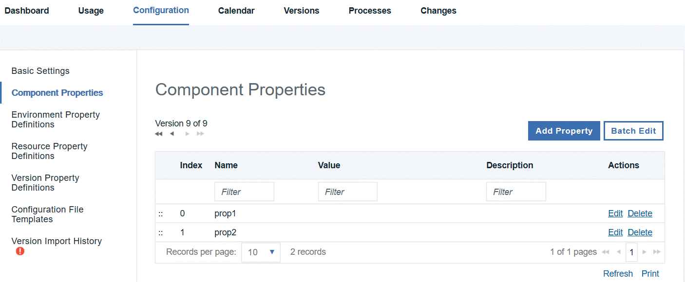 Editing the properties of a component