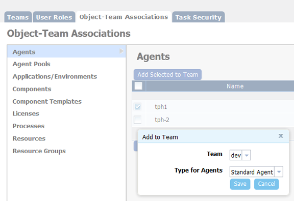 Specifying the teams that manage security for objects
